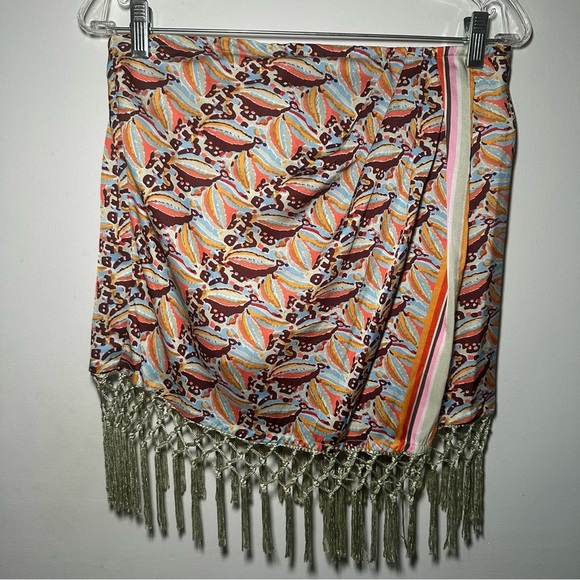 Anthropologie Colorful Tropical Beach Fringe Resortwear Mini Skirt Size M - Picture 3 of 15